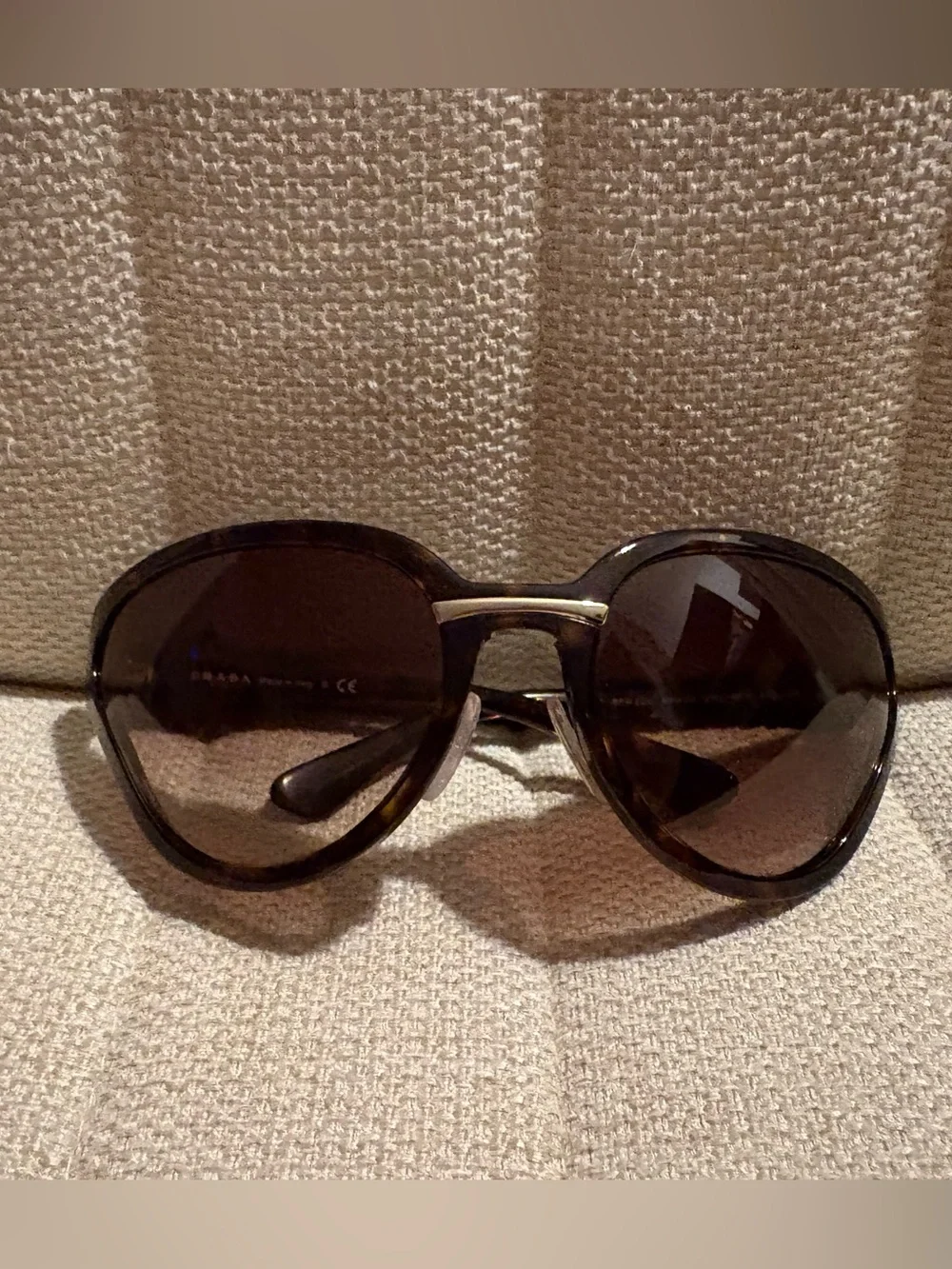 Prada Tortoiseshell Brown Oversized Sunglasses with Gold Bridge